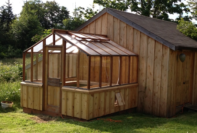 Deluxe Greenhouse Gallery - Sturdi-Built Greenhouses - Redwood greenhouse attached to a shed